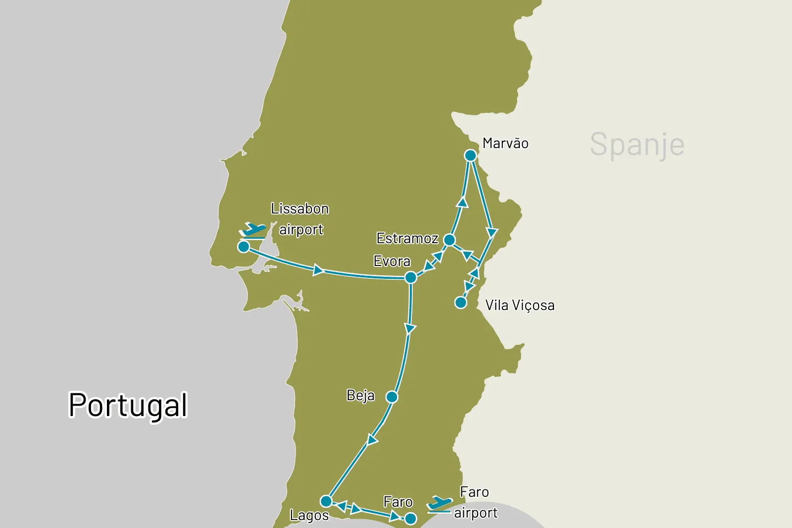 Fly-drive Alentejo en Algarve (hotels) 8 dagen