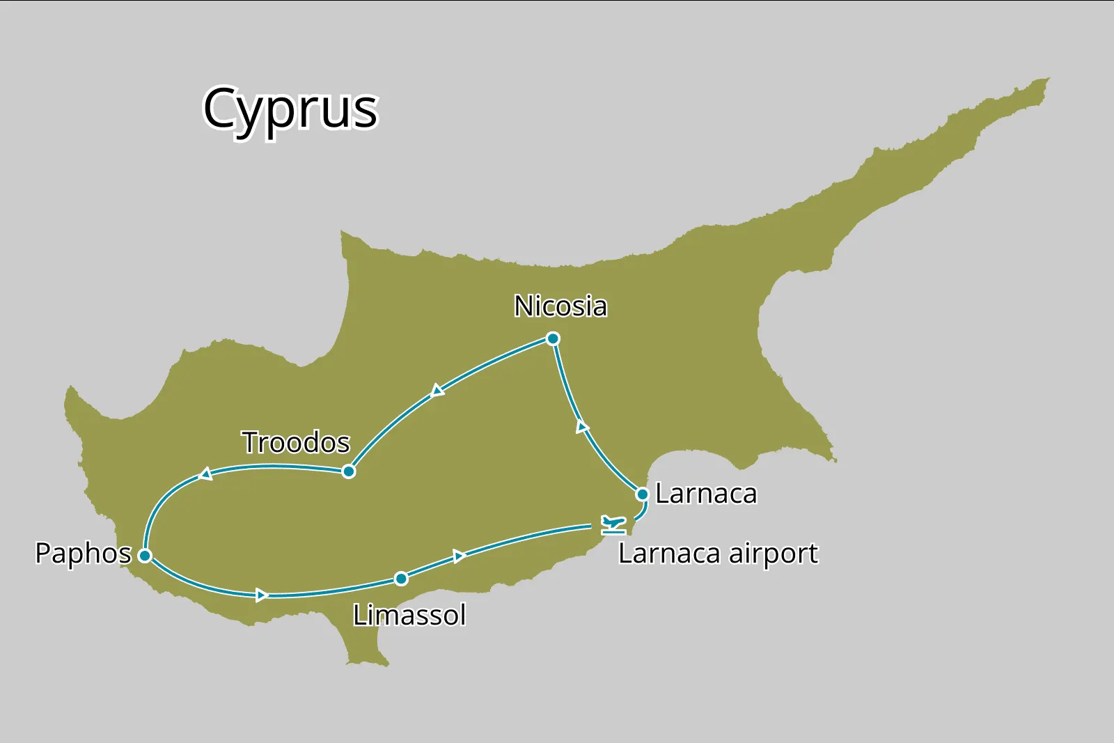 Fly-drive De bezienswaardigheden van Cyprus - Route