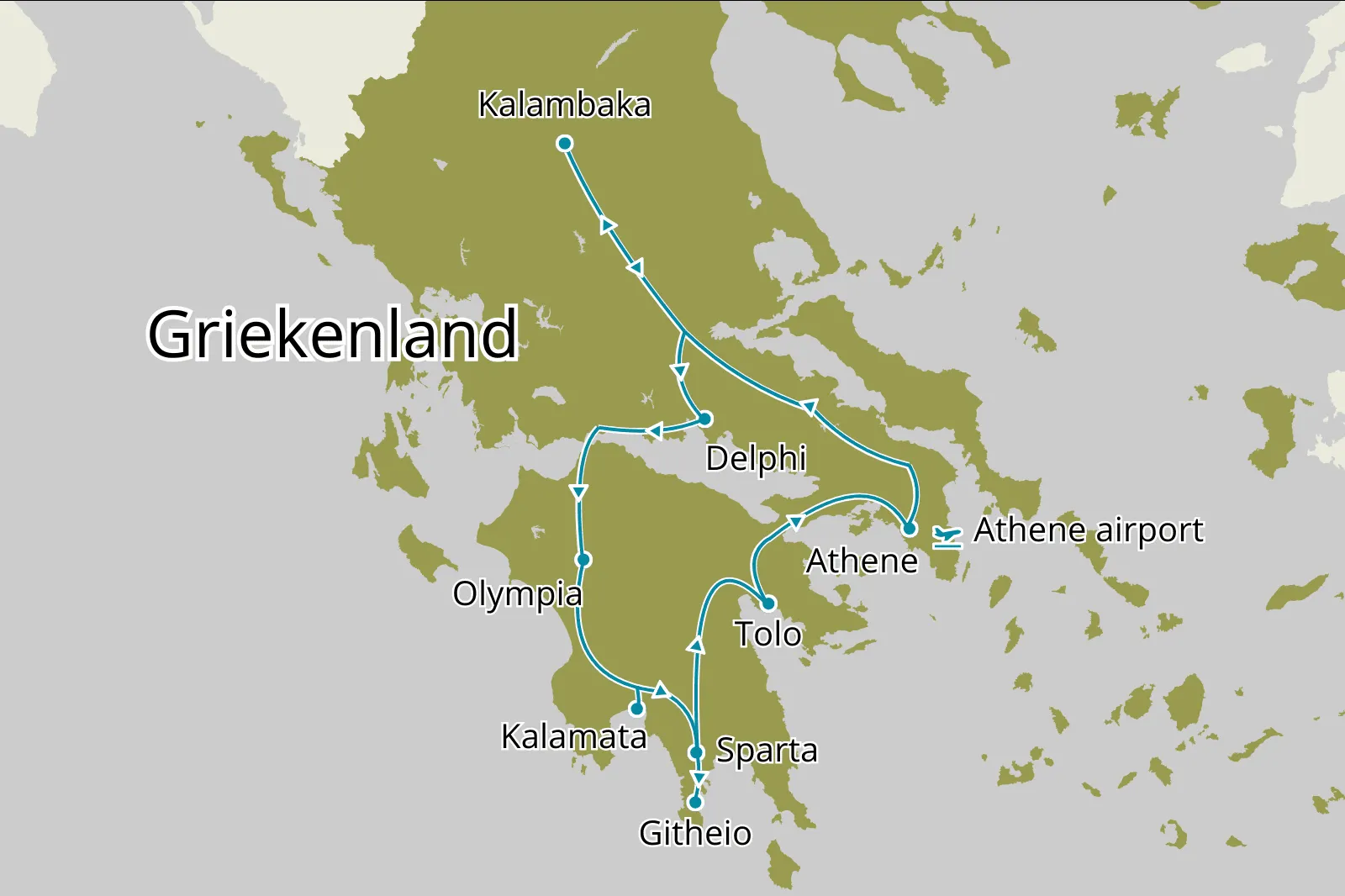 Fly-drive Hellas Totaal vanaf Athene - Route