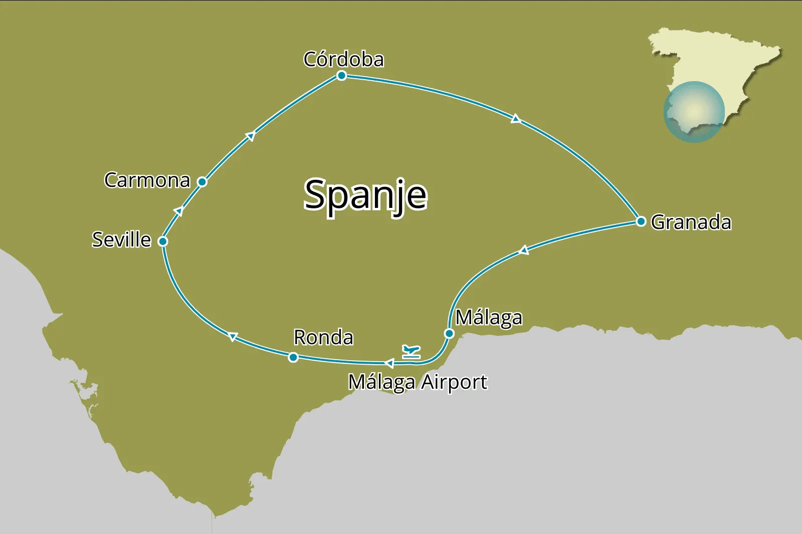 Paradores Fly-drive Ronde van Andalusië - Route