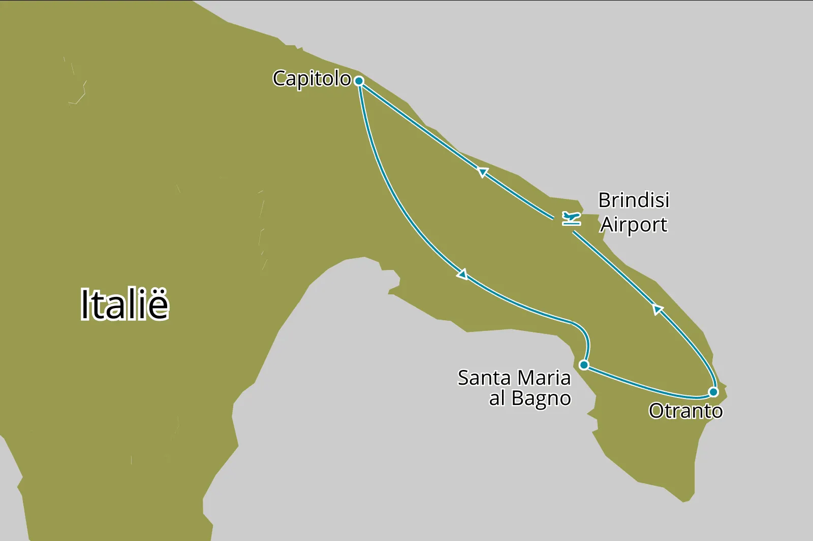 Fly-drive Ontdek Puglia 11 dagen - Route