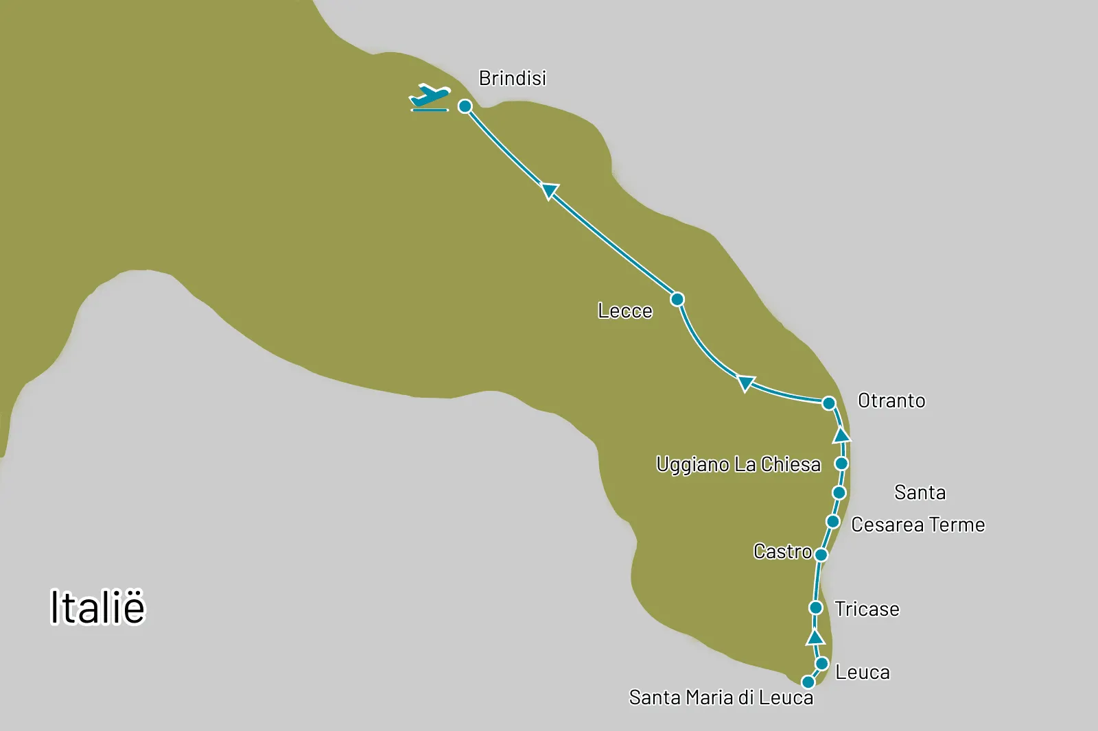 kaartje wonderlijk puglia, wandelen langs de zuidoostkust