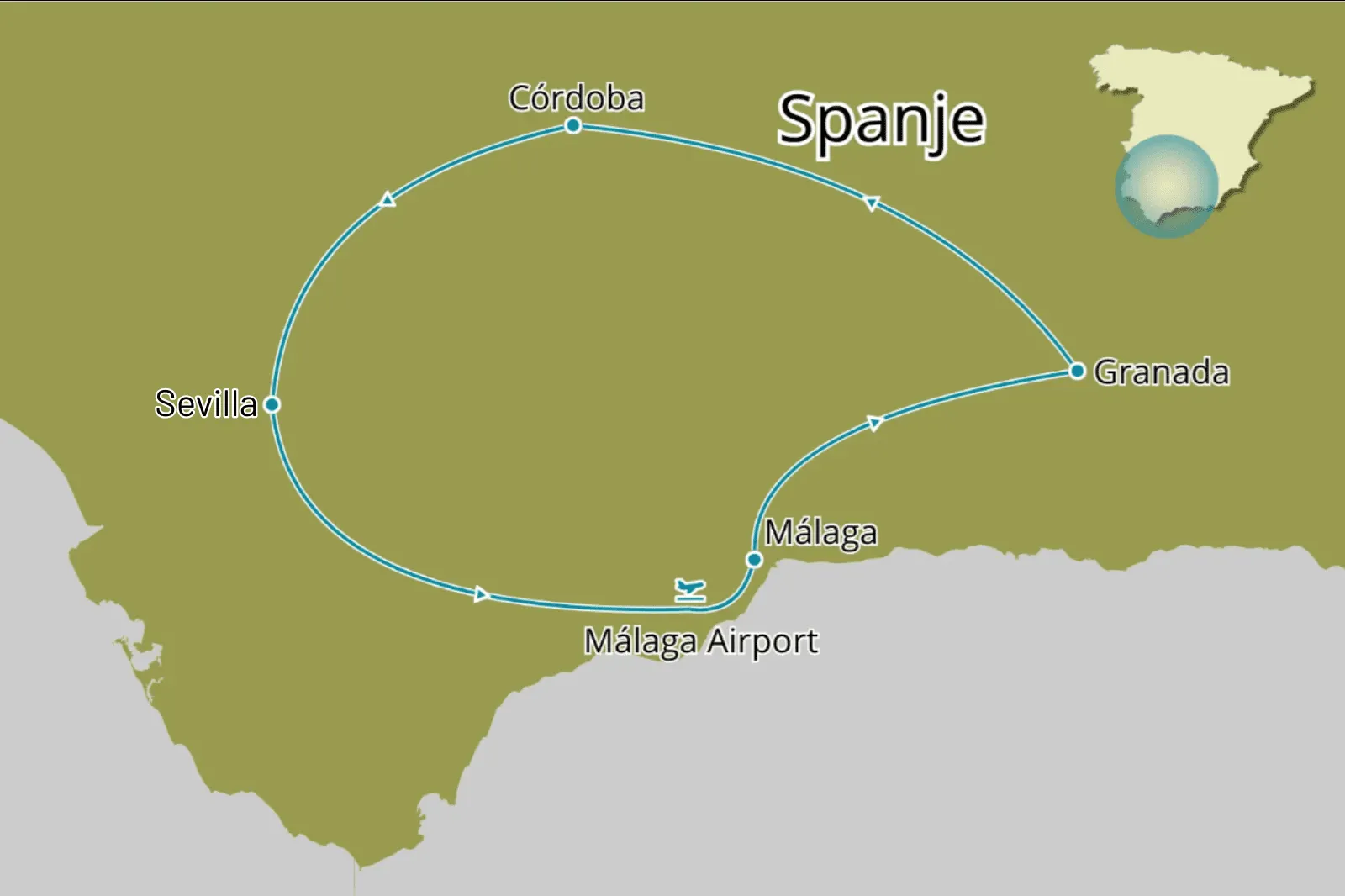Fly-drive Koningsroute van Andalusië - Route