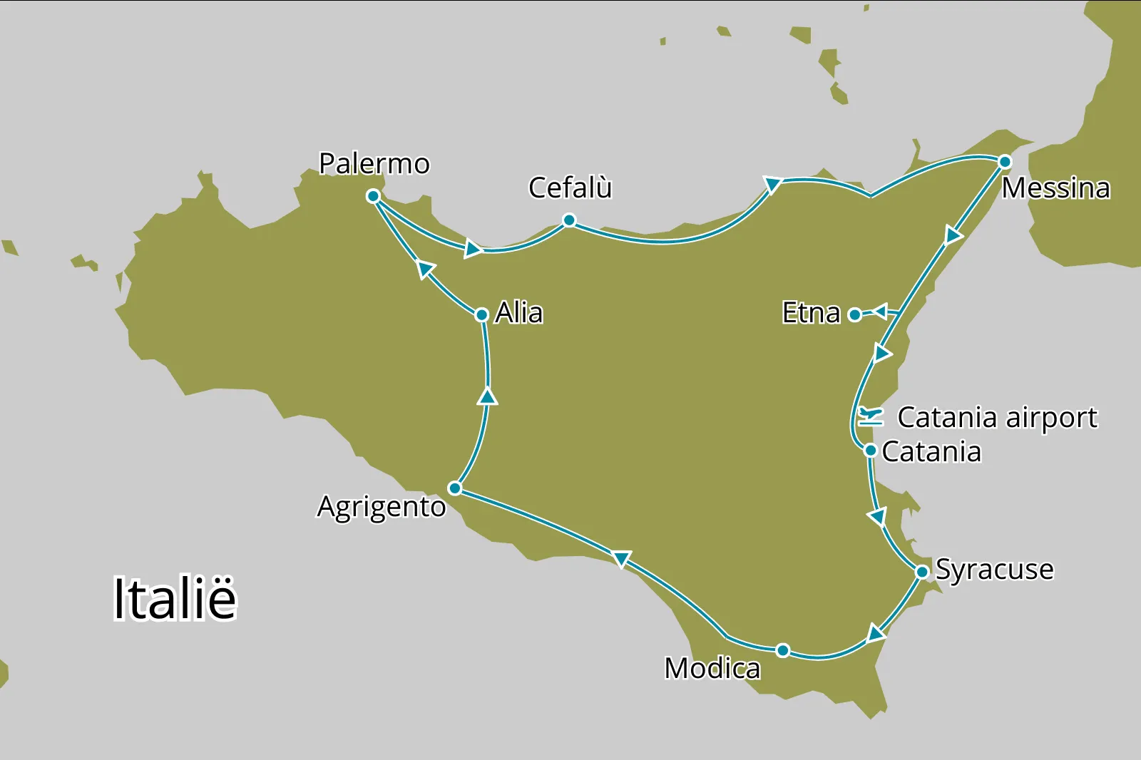 Fly-drive Ontdek Sicilië - Route