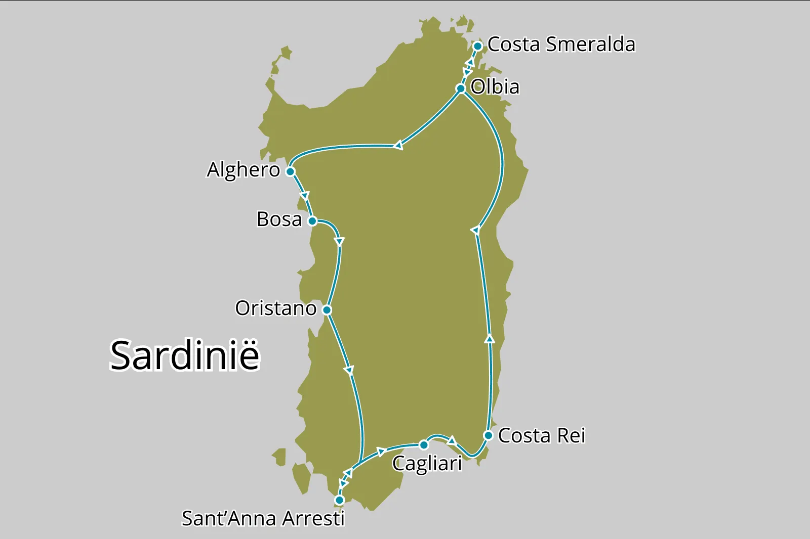 Fly-drive Ontdek Sardinië 15 dagen 4* - Route