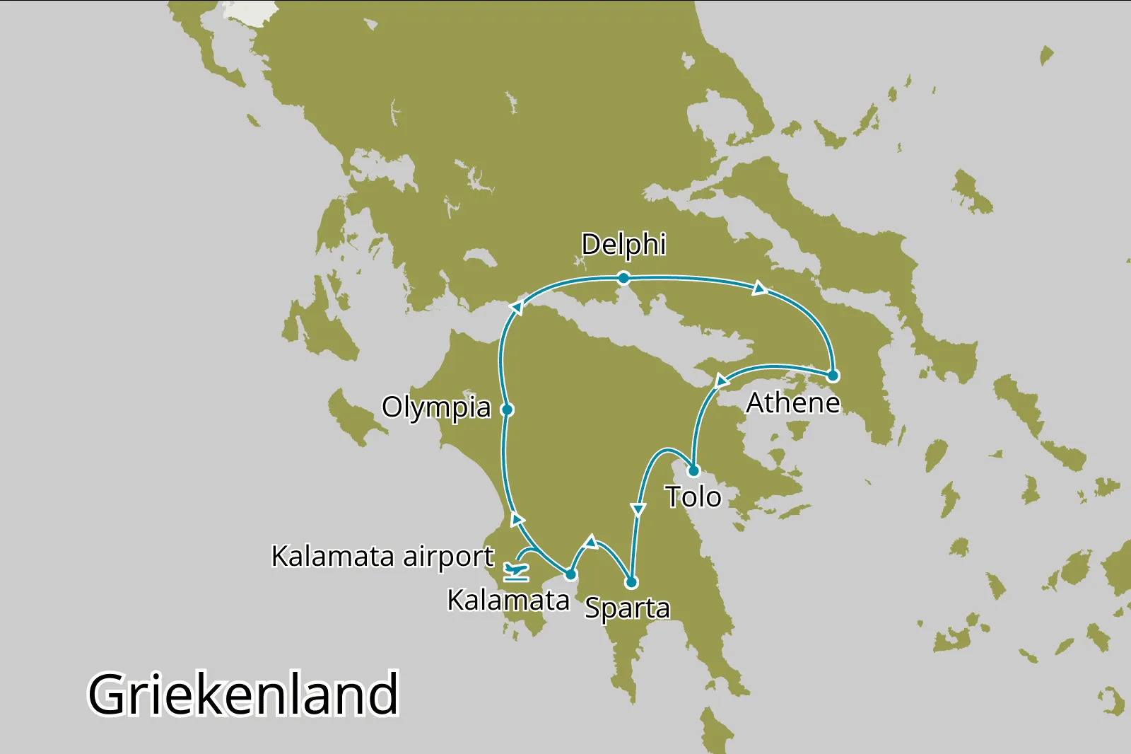 Fly-drive Feel Good Zuid-Griekenland vanaf Kalamata - Route