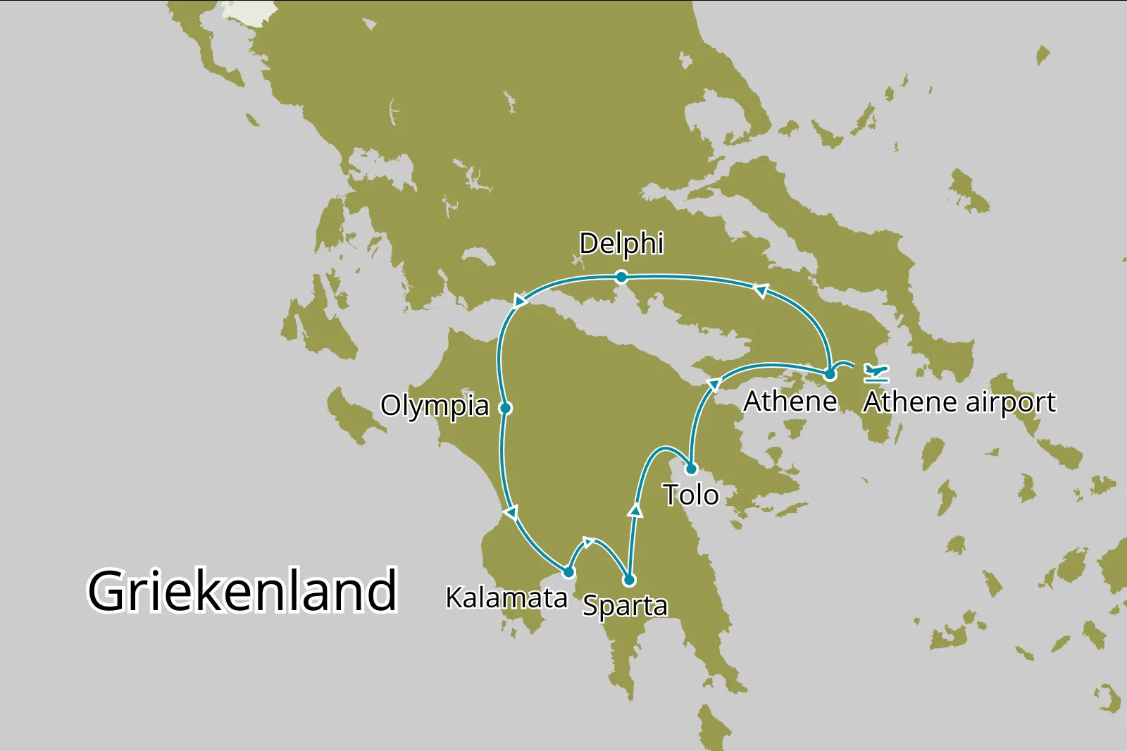 Fly-drive Feel Good Zuid-Griekenland vanaf Athene - Route